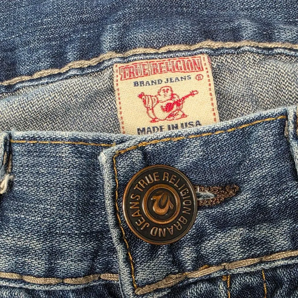 True Religion Ricky Super T Straight Leg Jeans Mens 36x34 Distressed Y2K Vintage